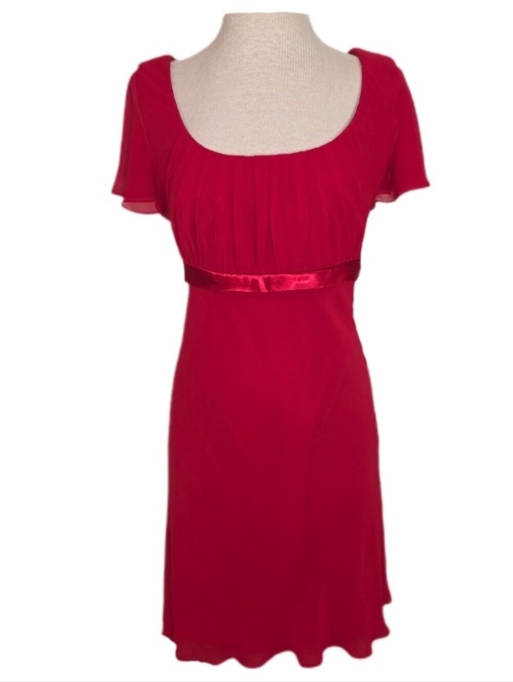 S.L. Fashions Dress Chiffon Ribboned Empire Waist Red Plus Size 18
